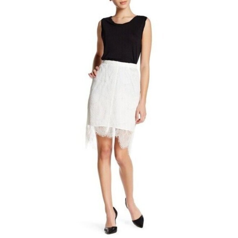 Cupcakes & Cashmere Pencil Skirt White Lace High-Low Overlay Sz 8 NWT